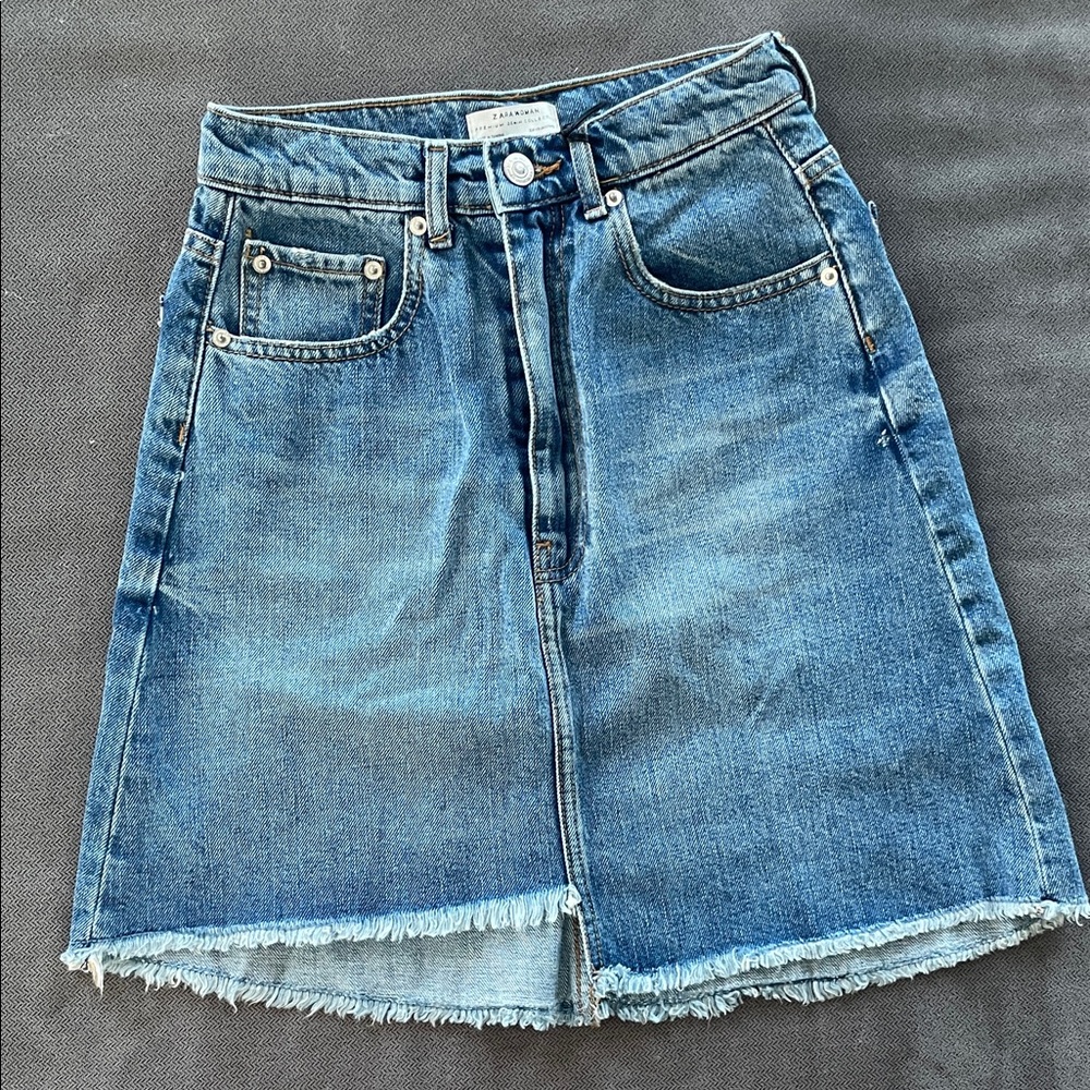 Zara Classic Blue asymmetric denim skirt